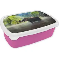 MuchoWow Broodtrommel Roze - Lunchbox - Brooddoos - Olifant - Water - Natuur - 18x12x6 cm - Kinderen - Meisje