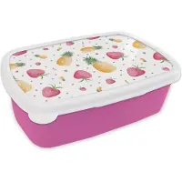 MuchoWow Broodtrommel Roze - Lunchbox - Brooddoos - Ananassen - Aardbeien - Sjablonen - 18x12x6 cm - Kinderen - Meisje