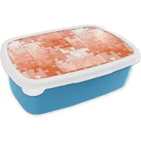 MuchoWow Broodtrommel Blauw - Lunchbox - Brooddoos - Puzzel - Oranje - Patronen - 18x12x6 cm - Kinderen - Jongen