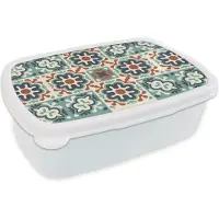MuchoWow Broodtrommel Wit - Lunchbox - Brooddoos - Bloem - Ornament - Patroon - 18x12x6 cm - Volwassenen