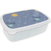 MuchoWow Broodtrommel Wit - Lunchbox - Brooddoos - Patroon - Jongens - Kinderen - Ruimte - 18x12x6 cm - Volwassenen