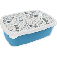 MuchoWow Broodtrommel Blauw - Lunchbox - Brooddoos - Patronen - Bloemen - Planten - 18x12x6 cm - Kinderen - Jongen