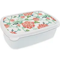 MuchoWow Broodtrommel Wit - Lunchbox - Brooddoos - Bloemen - Bladeren - Patronen - Waterverf - 18x12x6 cm - Volwassenen
