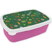 MuchoWow Broodtrommel Roze - Lunchbox - Brooddoos - Kamperen - Tent - Bijl - Backpack - 18x12x6 cm - Kinderen - Meisje