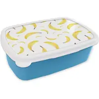 MuchoWow Broodtrommel Blauw - Lunchbox - Brooddoos - Bananen - Fruit - Wit - 18x12x6 cm - Kinderen - Jongen