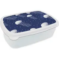 MuchoWow Broodtrommel Wit - Lunchbox - Brooddoos - Patronen - Water - Kwal - Jongens - Kinderen - Kids - Baby - 18x12x6 cm - Volwassenen