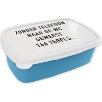MuchoWow Broodtrommel Blauw - Lunchbox - Brooddoos - Spreuken - Quotes - Zonder telefoon naar de wc geweest. 146 tegels. - Telefoon - 18x12x6 cm - Kinderen - Jongen
