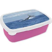 MuchoWow Broodtrommel Roze - Lunchbox - Brooddoos - Walvis - Oceaan - Wolken - 18x12x6 cm - Kinderen - Meisje