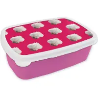 MuchoWow Broodtrommel Roze - Lunchbox - Brooddoos - Knoflook - Patroon - Rood - 18x12x6 cm - Kinderen - Meisje