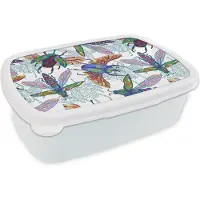 MuchoWow Broodtrommel Wit - Lunchbox - Brooddoos - Insecten - Regenboog - Design - 18x12x6 cm - Volwassenen