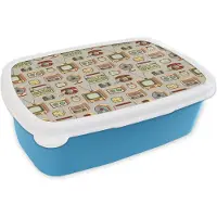 MuchoWow Broodtrommel Blauw - Lunchbox Radio - Telefoon - Retro - Patroon - Brooddoos 18x12x6 cm - Brood lunch box - Broodtrommels voor kinderen en volwassenen