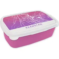 MuchoWow Broodtrommel Roze - Lunchbox - Brooddoos - Stadskaart - Zaanstad - Paars - 18x12x6 cm - Kinderen - Meisje