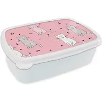 MuchoWow Broodtrommel Wit - Lunchbox - Brooddoos - Kat - Huisdieren - Meisje - Design - 18x12x6 cm - Volwassenen