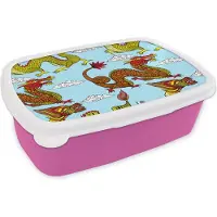 MuchoWow Broodtrommel Roze - Lunchbox - Brooddoos - Draak - Chinees - Patronen - 18x12x6 cm - Kinderen - Meisje