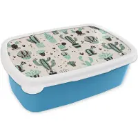 MuchoWow Broodtrommel Blauw - Lunchbox - Brooddoos - Patroon - Cactus - Pot - 18x12x6 cm - Kinderen - Jongen
