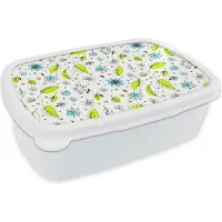 MuchoWow Broodtrommel Wit - Lunchbox - Brooddoos - Flora - Bohemian - Patronen - Fantasy - Bloemen - 18x12x6 cm - Volwassenen