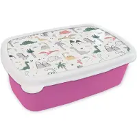 MuchoWow Broodtrommel Roze - Lunchbox - Brooddoos - Patronen - Dino - Boom - Jongetje - Jongens - Kinderen - Kids - 18x12x6 cm - Kinderen - Meisje