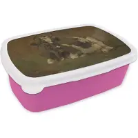MuchoWow Broodtrommel Roze - Lunchbox - Brooddoos - Liggende koe - Schilderij van Anton Mauve - 18x12x6 cm - Kinderen - Meisje