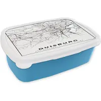 MuchoWow Broodtrommel Blauw - Lunchbox - Brooddoos - Kaart - Duisburg - Stadskaart - Plattegrond - 18x12x6 cm - Kinderen - Jongen