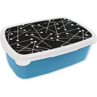 MuchoWow Broodtrommel Blauw - Lunchbox - Brooddoos - Patroon - Spelden - Zwart Wit - 18x12x6 cm - Kinderen - Jongen