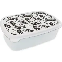 MuchoWow Broodtrommel Wit - Lunchbox - Brooddoos - Patronen - Kat - Zwart - Wit - Jongens - Meisjes - Kinderen - Kind - 18x12x6 cm - Volwassenen