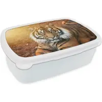 MuchoWow Broodtrommel Wit - Lunchbox - Brooddoos - Portret - Tijger - Zon - 18x12x6 cm - Volwassenen
