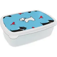 MuchoWow Broodtrommel Wit - Lunchbox - Brooddoos - Hond - Vogel - Dieren - Patronen - Kinderen - 18x12x6 cm - Volwassenen