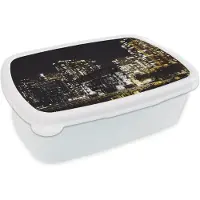 MuchoWow Broodtrommel Wit - Lunchbox - Brooddoos - New York - Bomen - Verlichting - 18x12x6 cm - Volwassenen