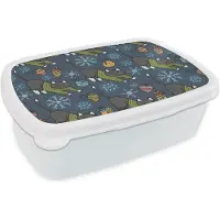 MuchoWow Broodtrommel Wit - Lunchbox - Brooddoos - Katten - Sneeuw - Kerstbal - Patronen - 18x12x6 cm - Volwassenen