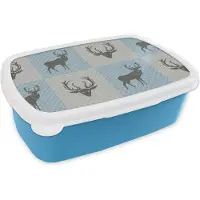MuchoWow Broodtrommel Blauw - Lunchbox - Brooddoos - Hert - Stippen - Blauw - 18x12x6 cm - Kinderen - Jongen