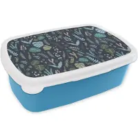 MuchoWow Broodtrommel Blauw - Lunchbox - Brooddoos - Patroon - Jungle - Monstera - Bloemen - 18x12x6 cm - Kinderen - Jongen