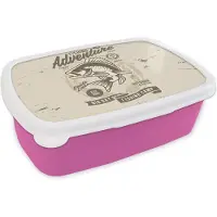 MuchoWow Broodtrommel Roze - Lunchbox - Brooddoos - Vissen - Letters - Vintage - Tekening - 18x12x6 cm - Kinderen - Meisje
