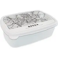 MuchoWow Broodtrommel Wit - Lunchbox - Brooddoos - Stadskaart - Breda - Nederland - 18x12x6 cm - Volwassenen