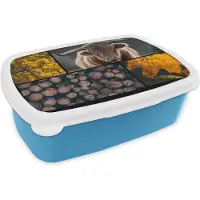 MuchoWow Broodtrommel Blauw - Lunchbox - Brooddoos - Schotse Hooglander - Collage - Oranje - Hout - 18x12x6 cm - Kinderen - Jongen