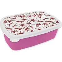 MuchoWow Broodtrommel Roze - Lunchbox - Brooddoos - Patronen - Jungle - Aap - Dier - 18x12x6 cm - Kinderen - Meisje