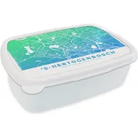 MuchoWow Broodtrommel Wit - Lunchbox - Brooddoos - Stadskaart - 's-Hertogenbosch - Groen - Blauw - 18x12x6 cm - Volwassenen