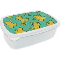 MuchoWow Broodtrommel Wit - Lunchbox - Brooddoos - Patroon - Jungle - Kikkers - 18x12x6 cm - Volwassenen