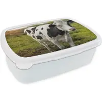 MuchoWow Broodtrommel Wit - Lunchbox - Brooddoos - Koe - Portret - Fries - 18x12x6 cm - Volwassenen