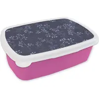 MuchoWow Broodtrommel Roze - Lunchbox - Brooddoos - Tak - Bloesem - Patronen - 18x12x6 cm - Kinderen - Meisje