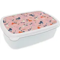 MuchoWow Broodtrommel Wit - Lunchbox - Brooddoos - Retro - Skeelers - Patronen - Cassette - 18x12x6 cm - Volwassenen