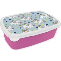 MuchoWow Broodtrommel Roze - Lunchbox - Brooddoos - Unicorn - Patronen - Kind - 18x12x6 cm - Kinderen - Meisje