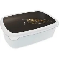 MuchoWow Broodtrommel Wit - Lunchbox - Brooddoos - Schildpad - Zwart - Goud - 18x12x6 cm - Volwassenen