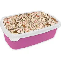 MuchoWow Broodtrommel Roze - Lunchbox - Brooddoos - Koffie - Vintage - Patroon - 18x12x6 cm - Kinderen - Meisje