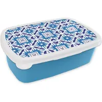 MuchoWow Broodtrommel Blauw - Lunchbox - Brooddoos - Vector - Blauw - Tegels - Patronen - 18x12x6 cm - Kinderen - Jongen