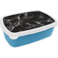 MuchoWow Broodtrommel Blauw - Lunchbox - Brooddoos - Marmer - Kalk - Zwart - Wit - 18x12x6 cm - Kinderen - Jongen