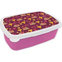 MuchoWow Broodtrommel Roze - Lunchbox - Brooddoos - Egel - Paddenstoel - Patronen - 18x12x6 cm - Kinderen - Meisje