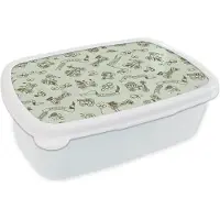 MuchoWow Broodtrommel Wit - Lunchbox - Brooddoos - Vintage - Auto - Oldtimer - Jongen - Patroon - 18x12x6 cm - Volwassenen