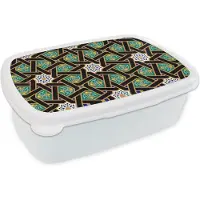 MuchoWow Broodtrommel Wit - Lunchbox - Brooddoos - Oriëntaal - Patroon - Arabisch - Sterren - 18x12x6 cm - Volwassenen