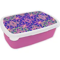MuchoWow Broodtrommel Roze - Lunchbox - Brooddoos - Bloemen - Neon - Patroon - 18x12x6 cm - Kinderen - Meisje