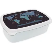 MuchoWow Broodtrommel Wit - Lunchbox - Brooddoos - Wereldkaart Kinderen - Dieren - Bruin - 18x12x6 cm - Volwassenen